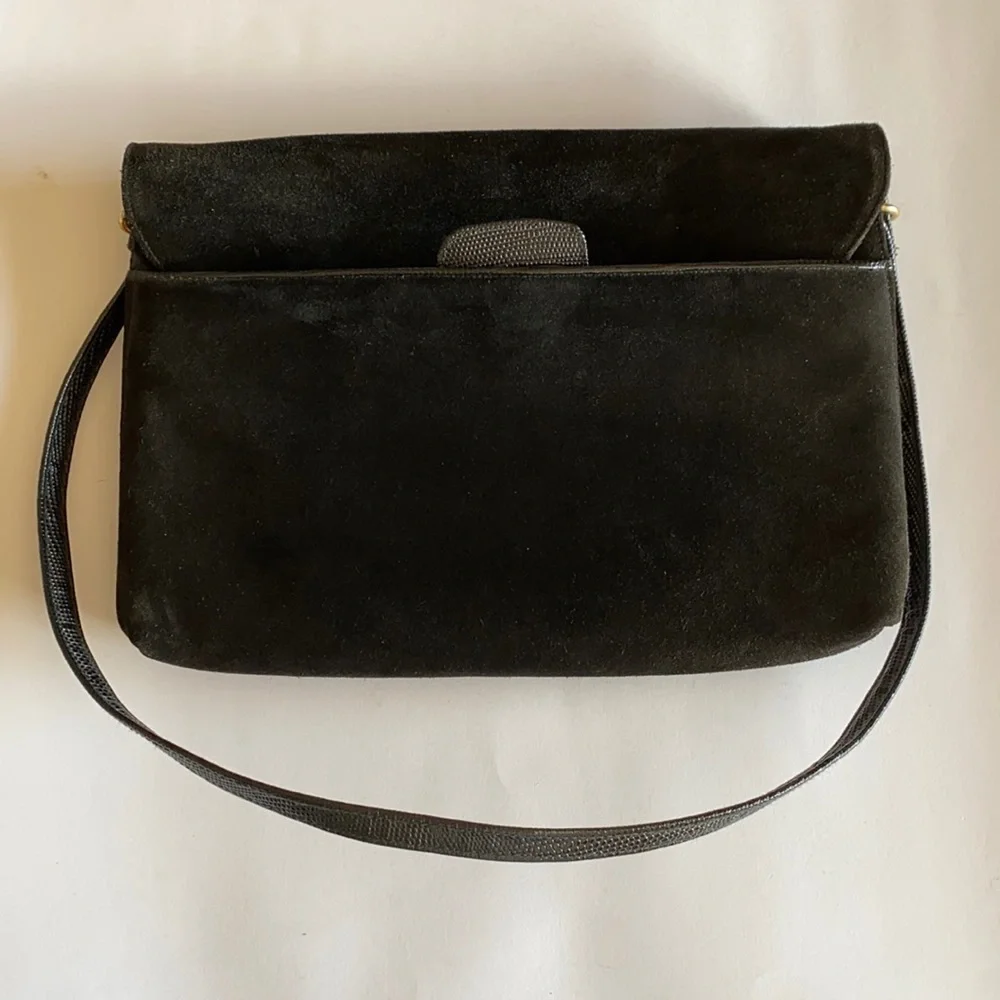 Saks Fifth Avenue leather suede shoulder handbag purse black vintage